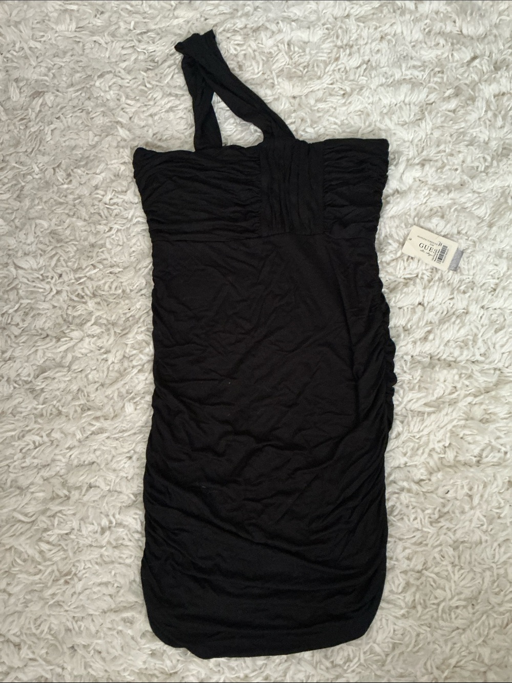 Y2K Guess Black Ruched One Shoulder Dress